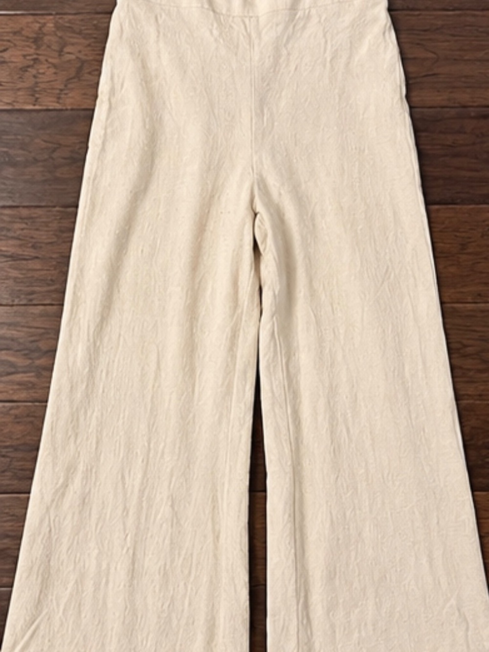 Altar'd State Cream Wide Leg Pants Size M Elastic Waist Textured Boho Casual - Picture 3 of 7